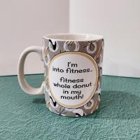 Vintage 1950's Style Graphic Woman with Donut Coffee Mug, Funny Donut Saying Oversized Mug, Fitness Donut in my Mouth