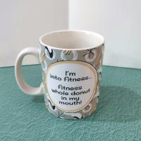 Vintage 1950's Style Graphic Woman with Donut Coffee Mug, Funny Donut Saying Oversized Mug, Fitness Donut in my Mouth