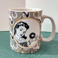 Vintage 1950's Style Graphic Woman with Donut Coffee Mug, Funny Donut Saying Oversized Mug, Fitness Donut in my Mouth
