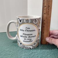 Vintage 1950's Style Graphic Woman with Donut Coffee Mug, Funny Donut Saying Oversized Mug, Fitness Donut in my Mouth