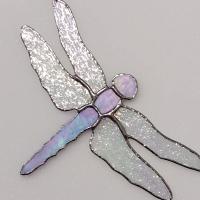 Stained Glass Dragonfly Suncatcher, Iridescent Clear and Blue