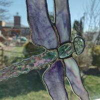 Stained Glass Dragonfly Suncatcher, Iridescent Clear and Purple