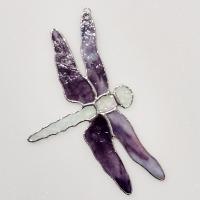 Stained Glass Dragonfly Suncatcher, Iridescent Clear and Purple