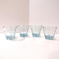 Vintage Light Blue Draped Lowball Rocks Glasses, Set of Four, MCM Whiskey Glasses