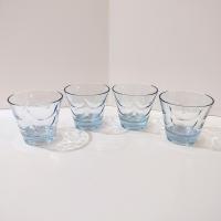 Vintage Light Blue Draped Lowball Rocks Glasses, Set of Four, MCM Whiskey Glasses