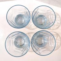 Vintage Light Blue Draped Lowball Rocks Glasses, Set of Four, MCM Whiskey Glasses