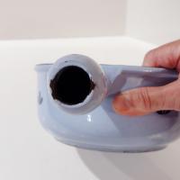 Vintage Dru Holland Cast Iron Enamel 7 Inch Sauce Pan, Light Blue Tulip Design, Druware Dutch Cookware