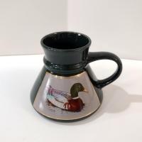 Vintage Mallard Duck Pyramid Coffee Tea Mug, Wide Base 16 Ounce Green Ceramic Coffee Mug