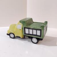 Vintage Ceramic Dump Truck Childs Coin Bank, Andrea by Sadek Green and Yellow Truck Bank