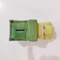Vintage Ceramic Dump Truck Childs Coin Bank, Andrea by Sadek Green and Yellow Truck Bank