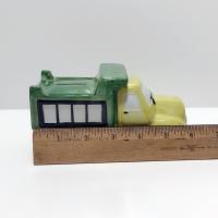 Vintage Ceramic Dump Truck Childs Coin Bank, Andrea by Sadek Green and Yellow Truck Bank