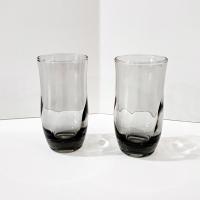 Vintage Duz Swedish Modern Smoke Flat Juice Glasses, Set of Two, 1960's Smoky Gray Glasses