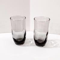 Vintage Duz Swedish Modern Smoke Flat Juice Glasses, Set of Two, 1960's Smoky Gray Glasses