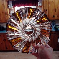 Vintage Echt Bleikristall Gepresst Amber and Clear Crystal Bowl, West German Crystal Fruit /  Serving / Centerpiece Bowl
