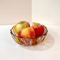 Vintage Echt Bleikristall Gepresst Amber and Clear Crystal Bowl, West German Crystal Fruit /  Serving / Centerpiece Bowl