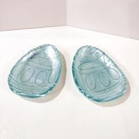 Vintage Aqua Blue Iridescent Easter Egg Turkish Glass Dishes, Set of Two, Easter Plate Decor