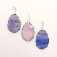 Stained Glass Easter Egg Suncatchers, Set of Three, Blue and Pink Youghiogheny Art Glass