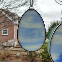 Stained Glass Easter Egg Suncatchers, Set of Three, Blue and Yellow Glass Easter Egg Decoration