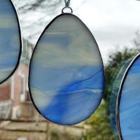 Stained Glass Easter Egg Suncatchers, Set of Three, Blue and Yellow Glass Easter Egg Decoration