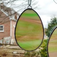 Stained Glass Easter Egg Suncatchers, Set of Three, Green and Pink Pastel Glass Easter Egg Decoration