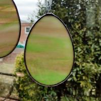 Stained Glass Easter Egg Suncatchers, Set of Three, Green and Pink Pastel Glass Easter Egg Decoration