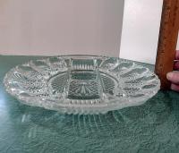 Vintage L E Smith Clear Pressed Glass Egg and Relish Tray, Heritage 567 Pattern with Pineapple Design