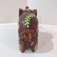 Hand Carved Wooden Elephant Figurine, Hand Painted Primitive Elephant Statue with Flower Design