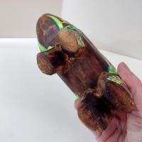 Hand Carved Wooden Elephant Figurine, Hand Painted Primitive Elephant Statue with Flower Design