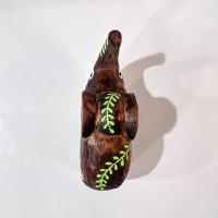 Hand Carved Wooden Elephant Figurine, Hand Painted Primitive Elephant Statue with Flower Design