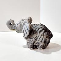 Vintage Artesania Rinconada Uruguay Sculpted Clay Kneeling Elephant Figurine, Good Luck Trunk Up Elephant