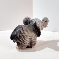 Vintage Artesania Rinconada Uruguay Sculpted Clay Kneeling Elephant Figurine, Good Luck Trunk Up Elephant