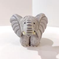 Vintage Artesania Rinconada Uruguay Sculpted Clay Kneeling Elephant Figurine, Good Luck Trunk Up Elephant