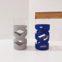 Vintage Ello Tallboy Glasses, Set of Two, Silicone Sleeve Bumper Glasses, Blue and Grey Ello 16 ounce Easy Grip Non-Slip Glasses