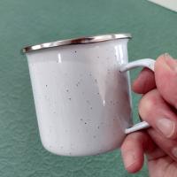 Vintage White Speckled Enamel Camping Mugs, Set of Two