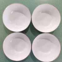 Vintage White Speckled Enamel Camping Bowls, Set of Four, Enamelware Cereal Soup Bowls