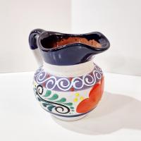 Vintage Mexican Engobe Clay Pitcher, Mexican Folk Art Pottery