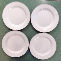 Vintage White Speckled Enamel Camping 10.25 Inch Deep Plates, Set of Four