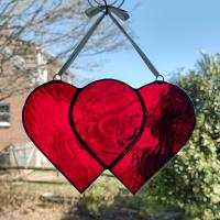 Entwined Hearts Stained Glass Suncatcher, Custom Colors Available