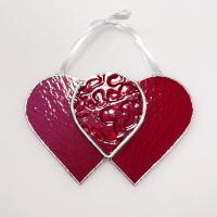 Entwined Hearts Stained Glass Suncatcher, Custom Colors Available