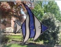 Angel Fish Stained Glass Suncatcher, Purple and White, Custom Colors Available