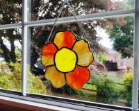 Stained Glass Orange Poppy Flower Suncatcher