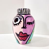 Vintage Jerilynn Babroff Ceramic Pop Art Face Vase, Woman's Face Abstract Pottery