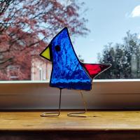 Stained Glass Standing Bird, Funky Glass Blue Bird Suncatcher