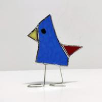 Stained Glass Standing Bird, Funky Glass Blue Bird Suncatcher