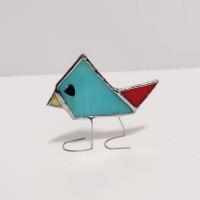 Stained Glass Standing Bird, Funky Turquoise Blue Bird Glass Suncatcher