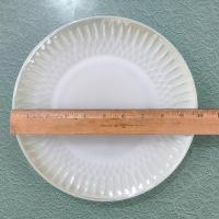 Vintage Federal Glass Moonglow Green Dinner Plates, Set of 4, MCM Iridescent Glass Plates