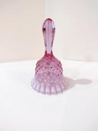 Vintage Fenton Rose Magnolia Hobnail Glass Bell, Fenton Ruffled Pink and White Glass Bell