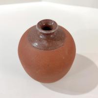 Vintage Small Terra Cotta Bud Vase with Blue and White Fern Plant Design, Hand Crafted Studio Pottery