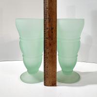 Vintage Indiana Glass Frosted Green Soda Fountain Glasses: Retro Milkshake Sundae Set of Two