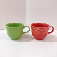 Vintage Fiestaware Classic Tea Cups, Set of Two, Flamingo and Chartreuse Fiestaware Ceramic Cups